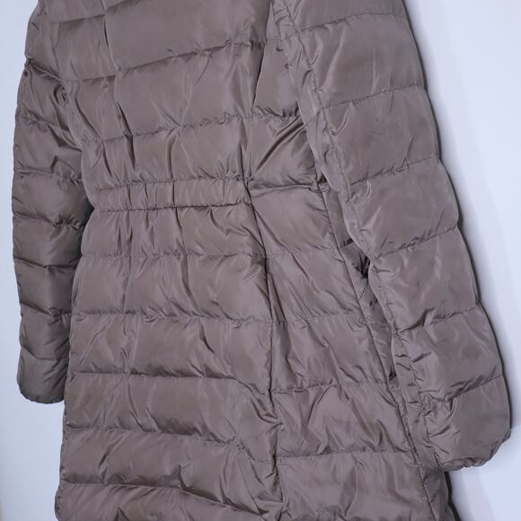 MONCLER Flamme Giubbotto Long Down Jacket Taupe Parka Stowable Hood Women's 3/L - Picture 11 of 16